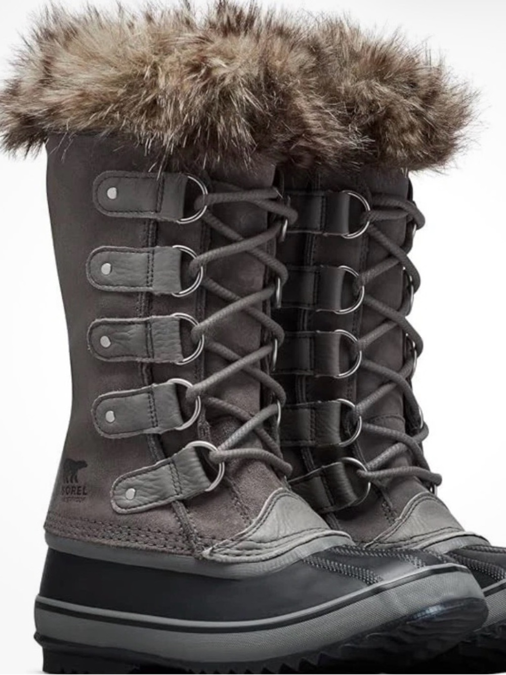Sorel Women's Tall Lace-Up Winter Boot with Faux Fur Trim - Charcoal Gray